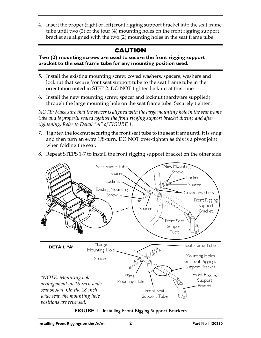 Invacare 9153644014, 9153644018 operating instructions Installing Front Rigging Support Brackets 