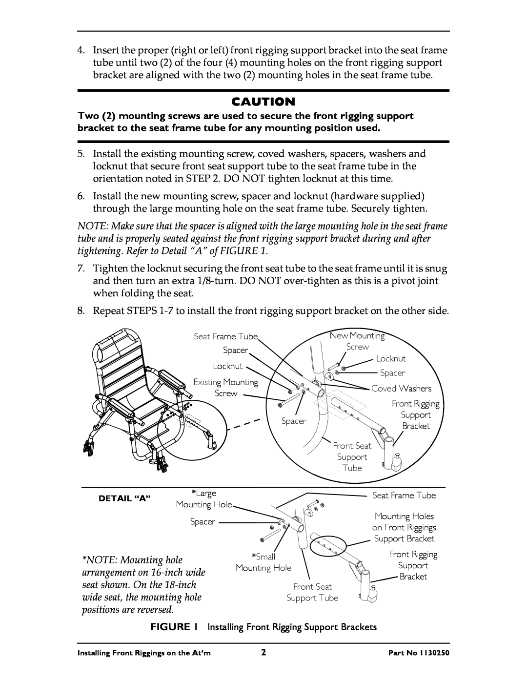Invacare 9153644014, 9153644018 operating instructions Installing Front Rigging Support Brackets, Coved Washers 