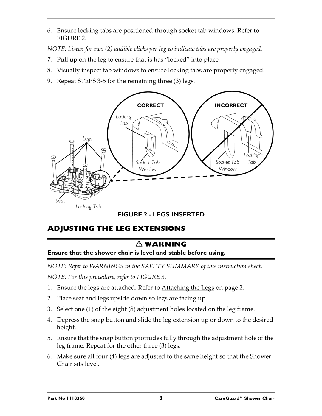 Invacare 95-1, 90-2, 95-2 instruction sheet Adjusting the LEG Extensions, Legs Inserted 