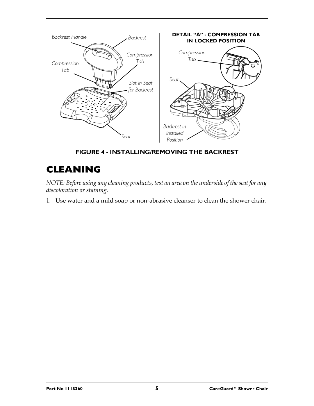 Invacare 95-2, 95-1, 90-2 instruction sheet Cleaning, INSTALLING/REMOVING the Backrest 