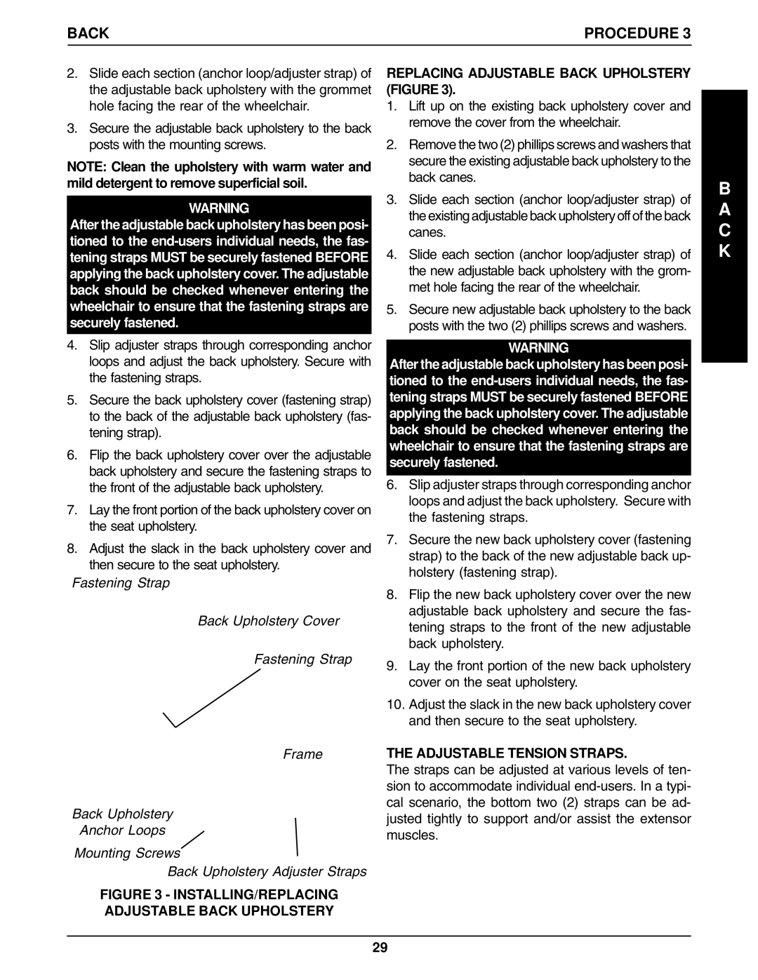Invacare 1061057, 96-100 manual Replacing Adjustable Back Upholstery Figure, Adjustable Tension Straps 