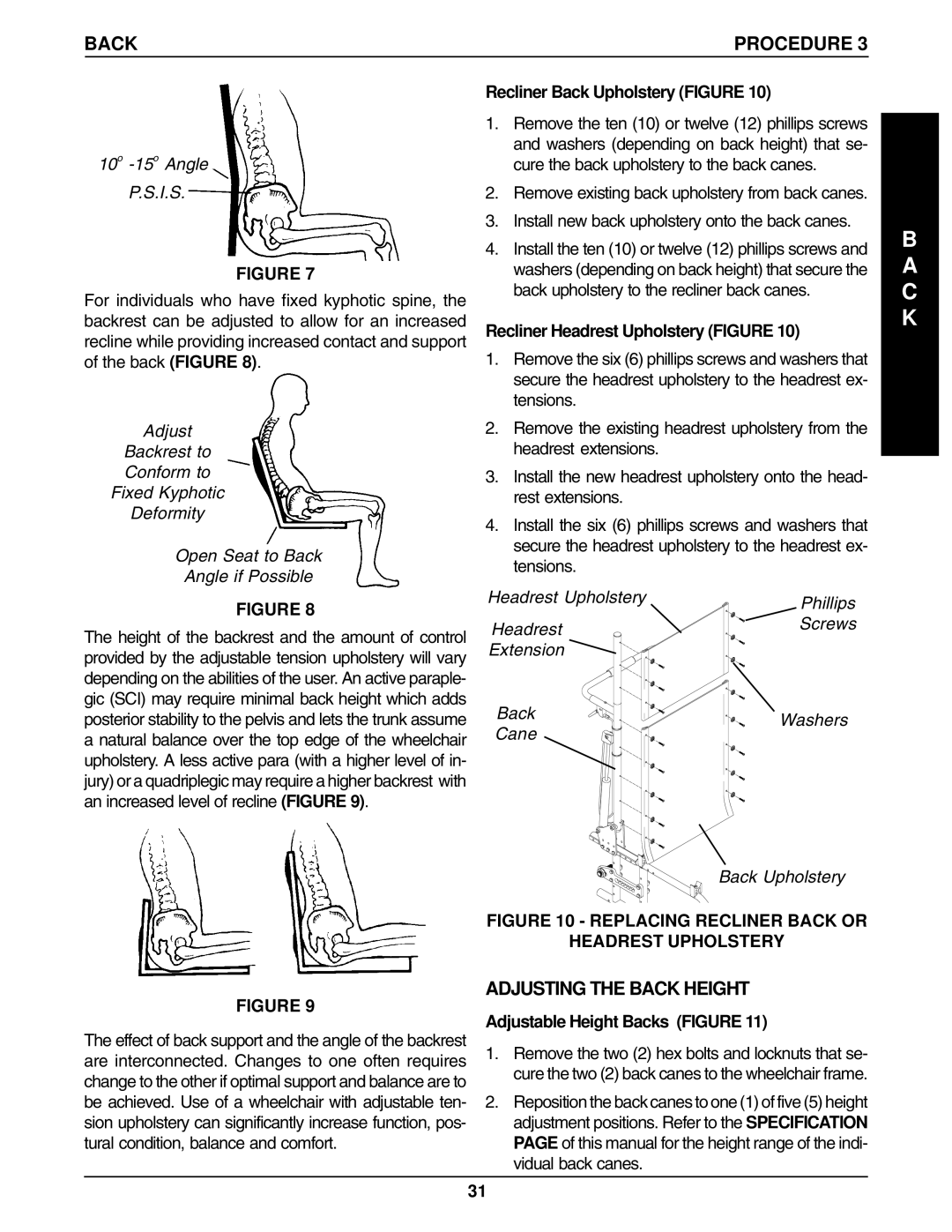 Invacare 1061057, 96-100 Adjusting the Back Height, Recliner Back Upholstery Figure, Recliner Headrest Upholstery Figure 