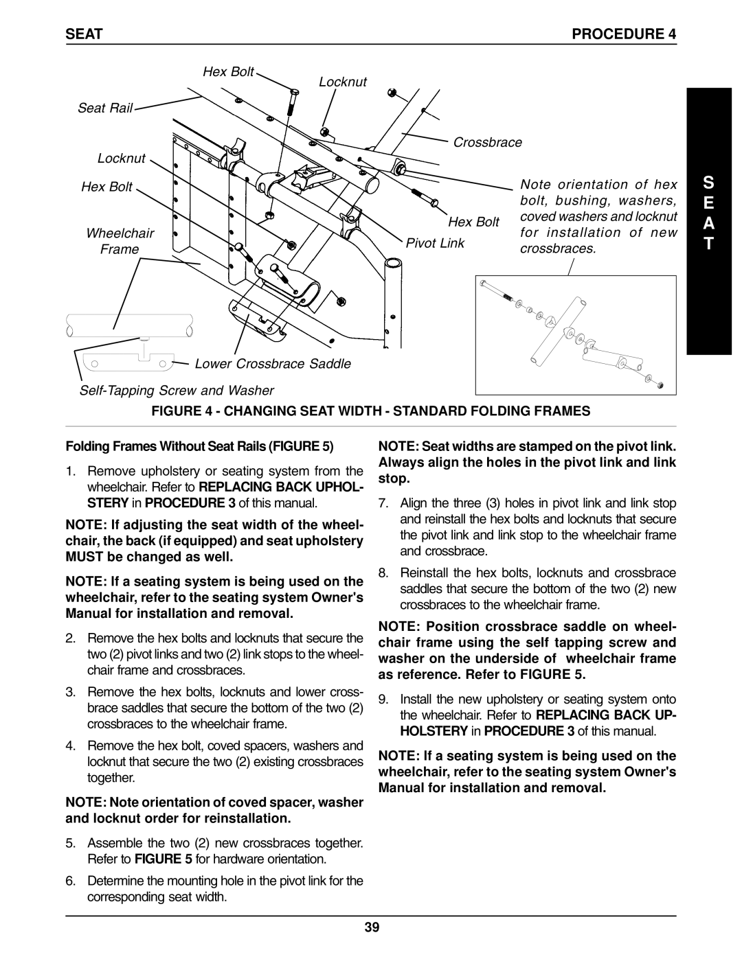 Invacare 1061057, 96-100 manual For installation of new, Pivot Link, Crossbraces, Folding Frames Without Seat Rails Figure 