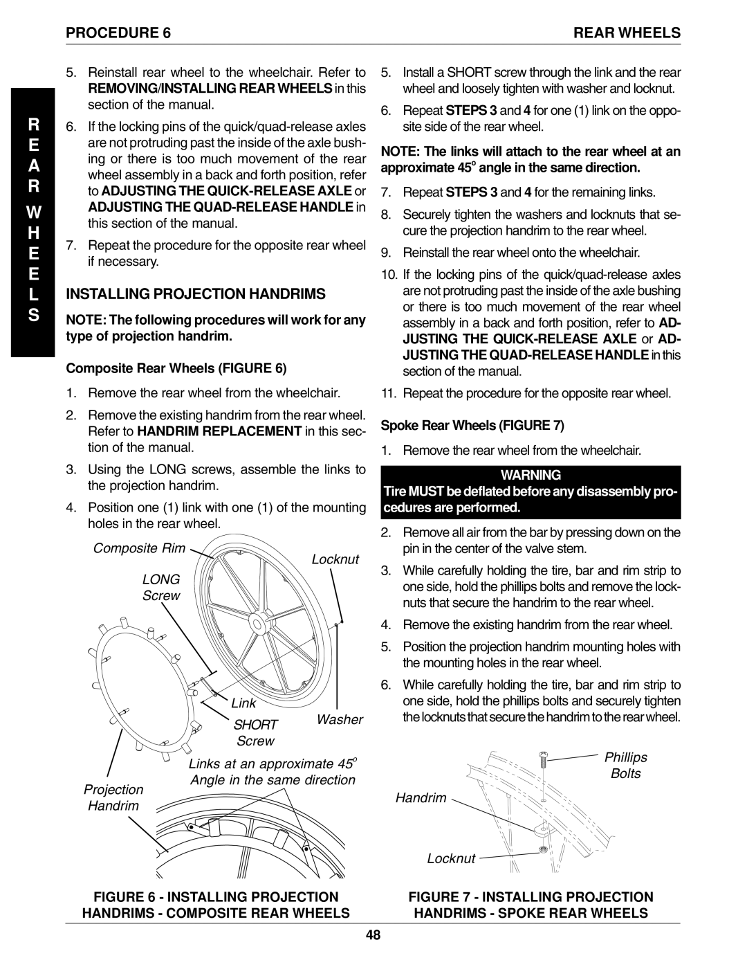 Invacare 96-100, 1061057 manual Installing Projection Handrims, Composite Rear Wheels Figure, Composite Rim Locknut 