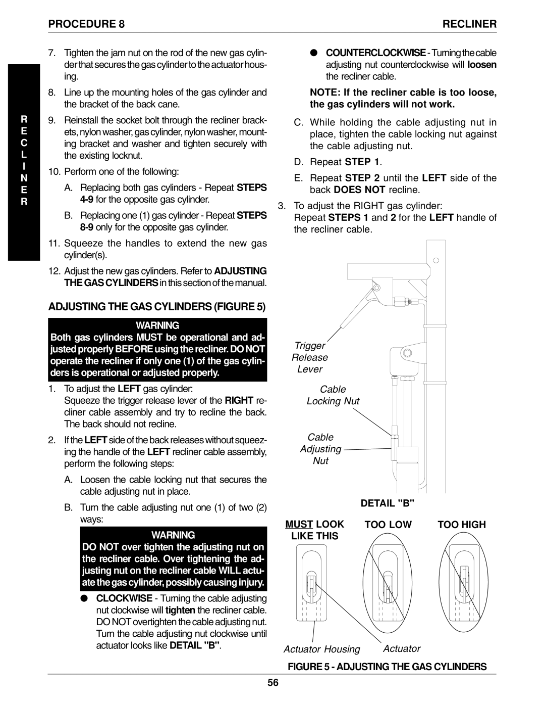 Invacare 96-100, 1061057 manual Squeeze the handles to extend the new gas cylinders, Adjusting the GAS Cylinders Figure 