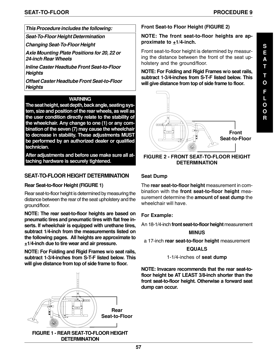 Invacare 1061057, 96-100 manual Seat-To-Floor, SEAT-TO-FLOOR Height Determination, Minus, Equals 