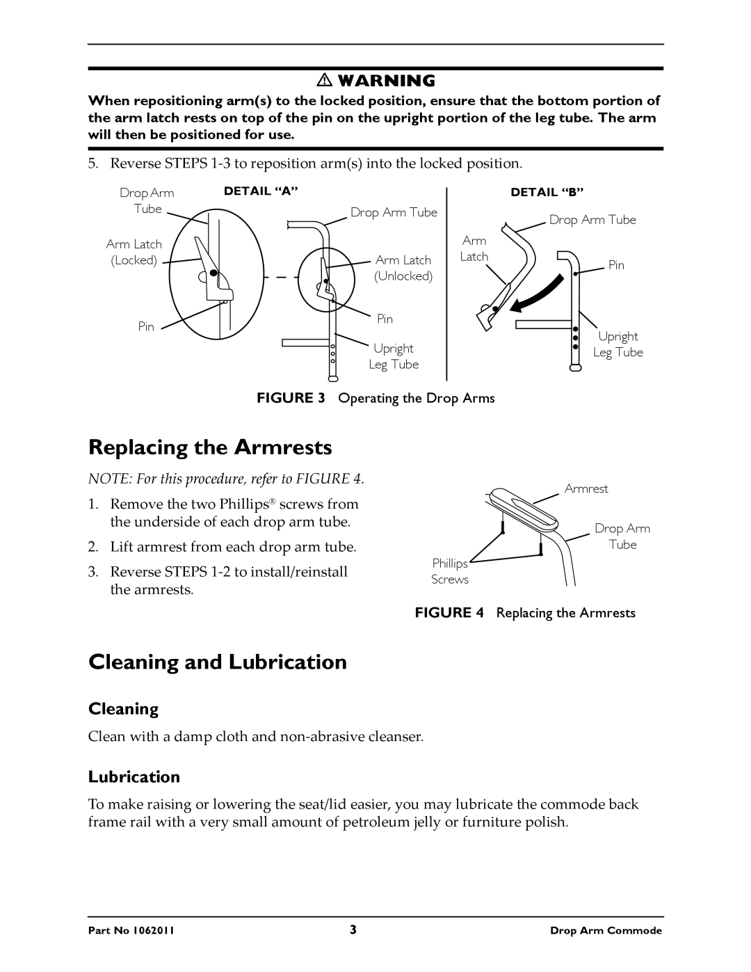 Invacare 9669 installation instructions Replacing the Armrests, Cleaning and Lubrication 