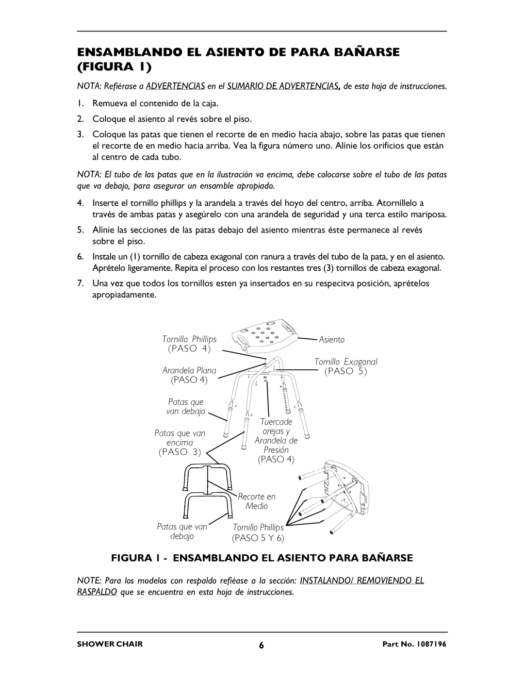 Invacare 9681P, 9680P Ensamblando EL Asiento DE Para Bañarse Figura, Figura 1 Ensamblando EL Asiento Para Bañarse 