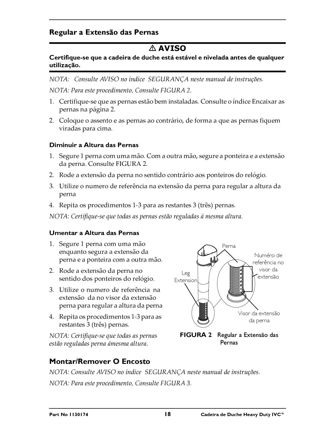 Invacare 9780E, 9781E Regular a Extensão das Pernas, Montar/Remover O Encosto, Diminuir a Altura das Pernas 