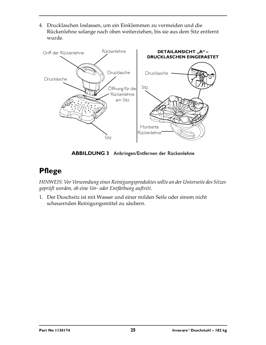 Invacare 9781E, 9780E instruction sheet Pflege 