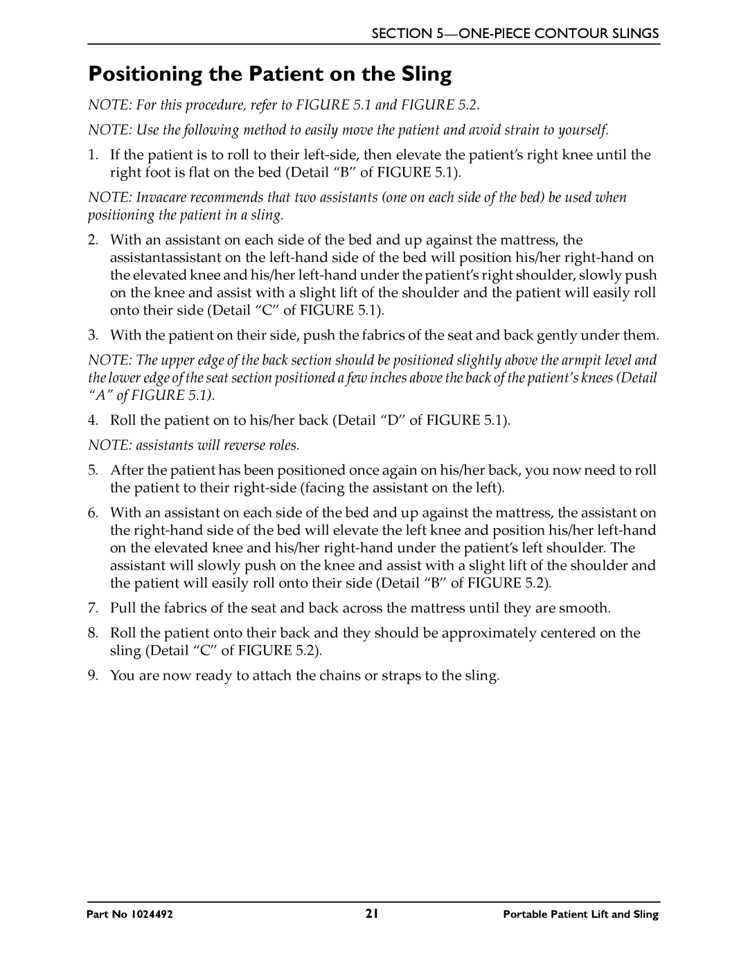 Invacare 9805P manual Positioning the Patient on the Sling 
