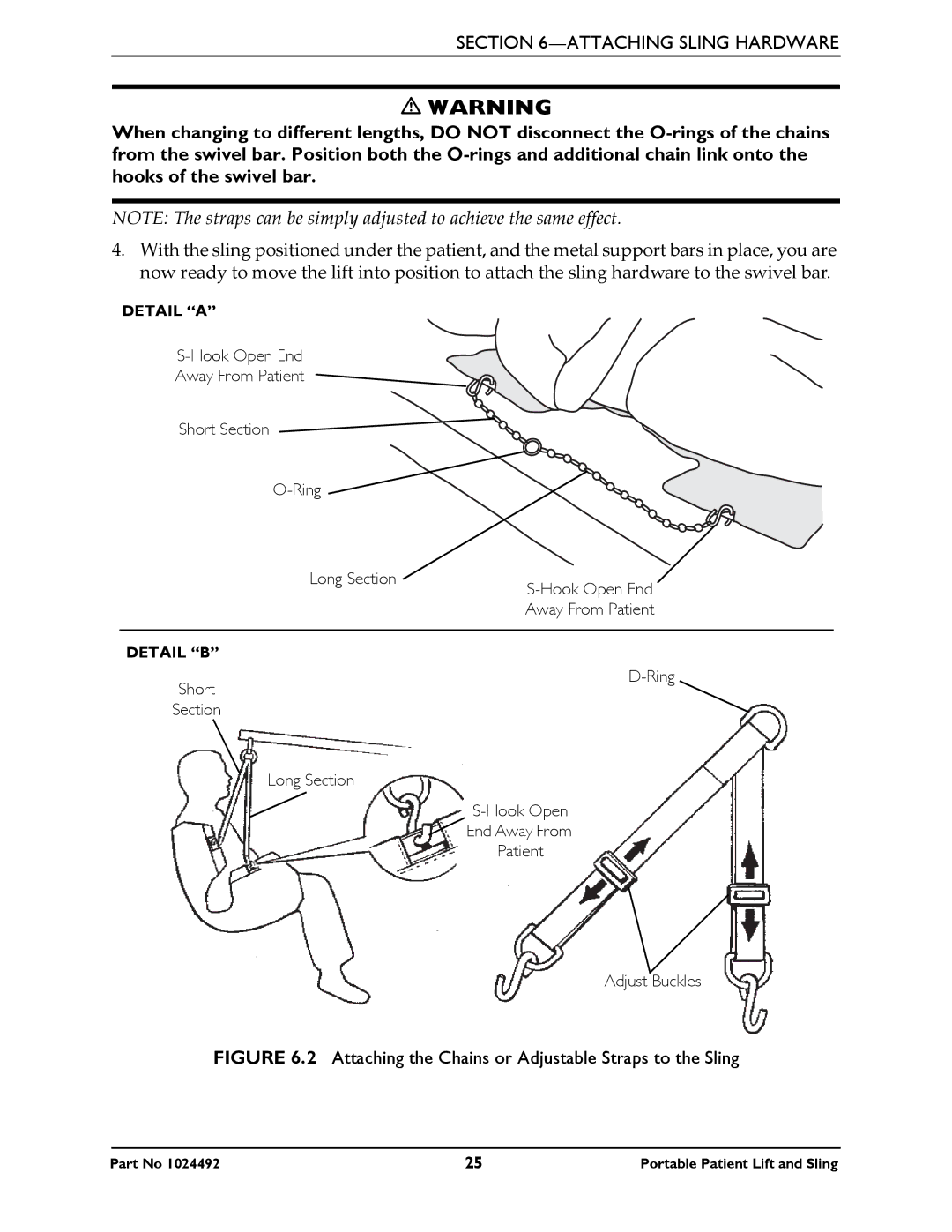 Invacare 9805P manual Attaching the Chains or Adjustable Straps to the Sling 