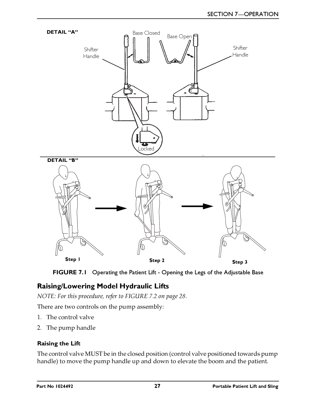 Invacare 9805P manual Raising/Lowering Model Hydraulic Lifts, Raising the Lift 