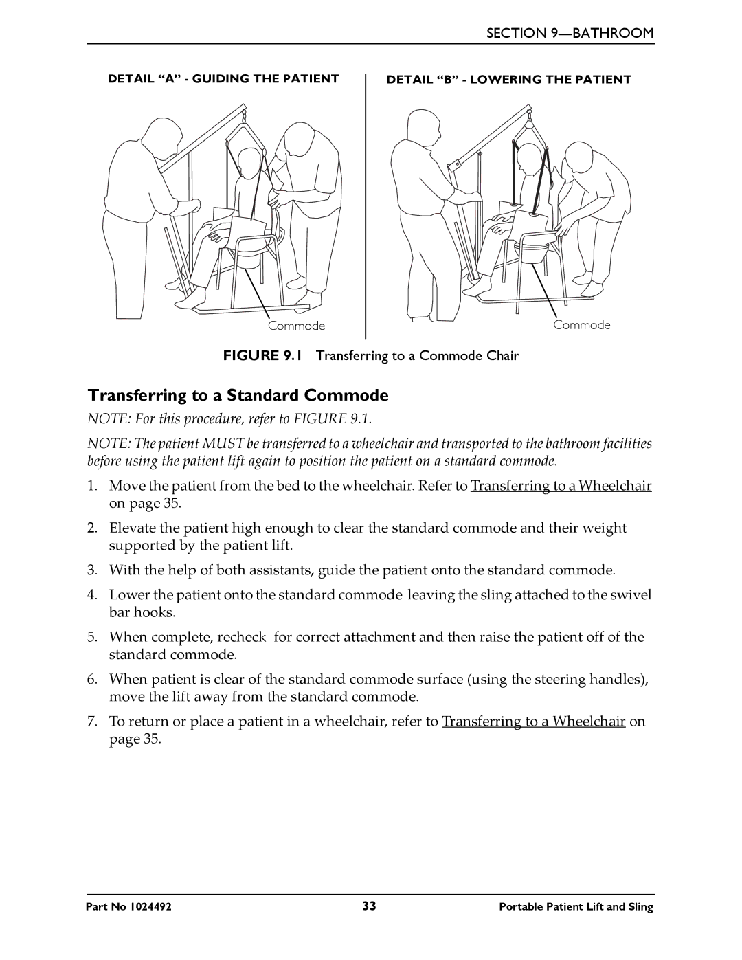 Invacare 9805P manual Transferring to a Standard Commode, Transferring to a Commode Chair 