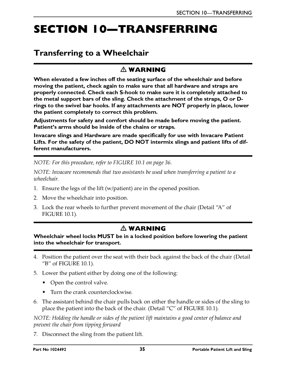 Invacare 9805P manual Transferring to a Wheelchair 