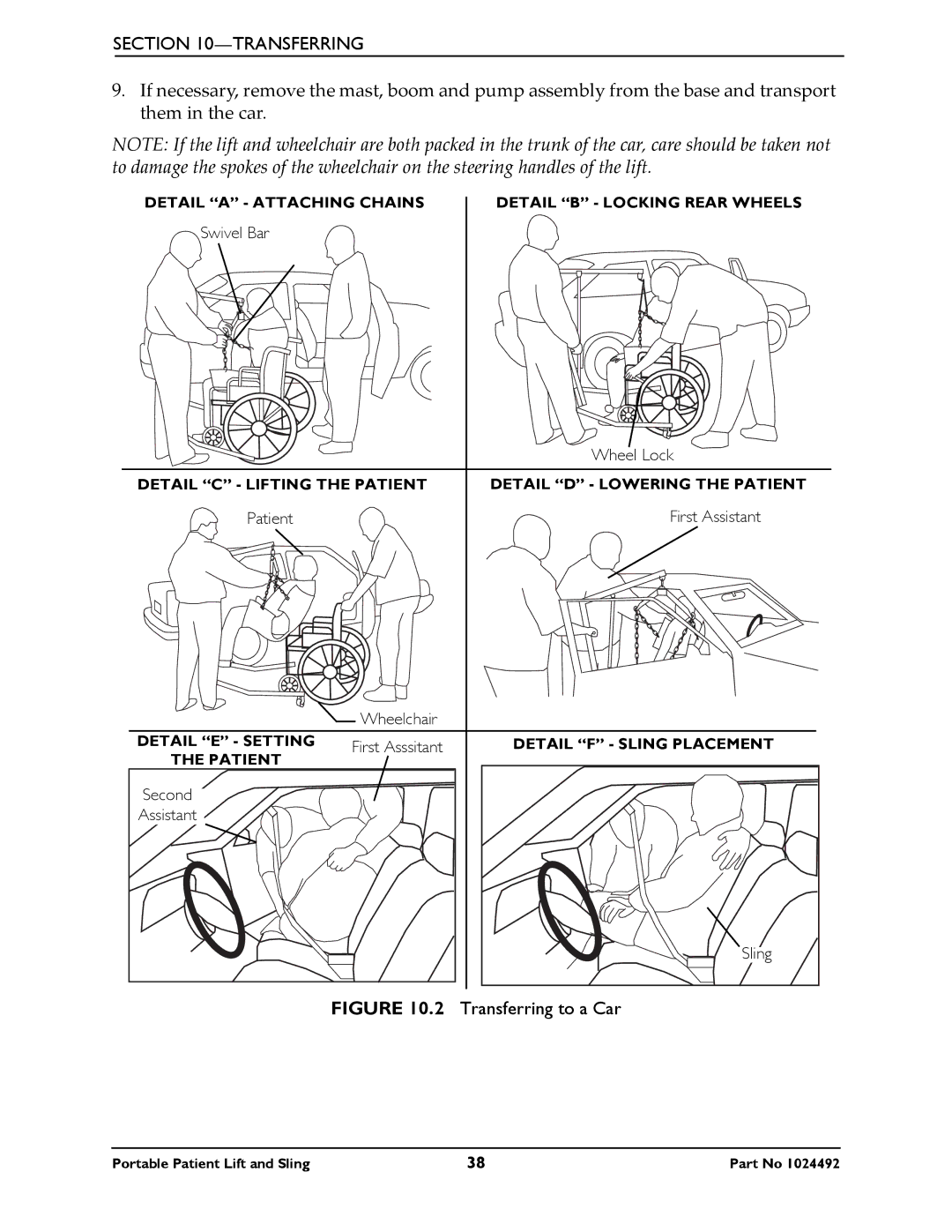 Invacare 9805P manual Transferring to a Car 