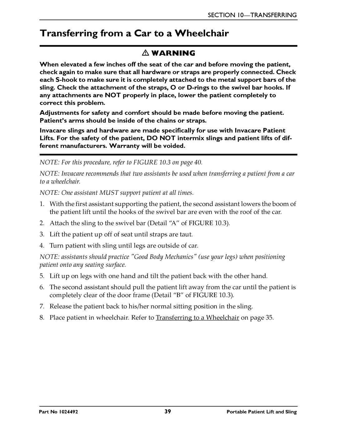 Invacare 9805P manual Transferring from a Car to a Wheelchair 