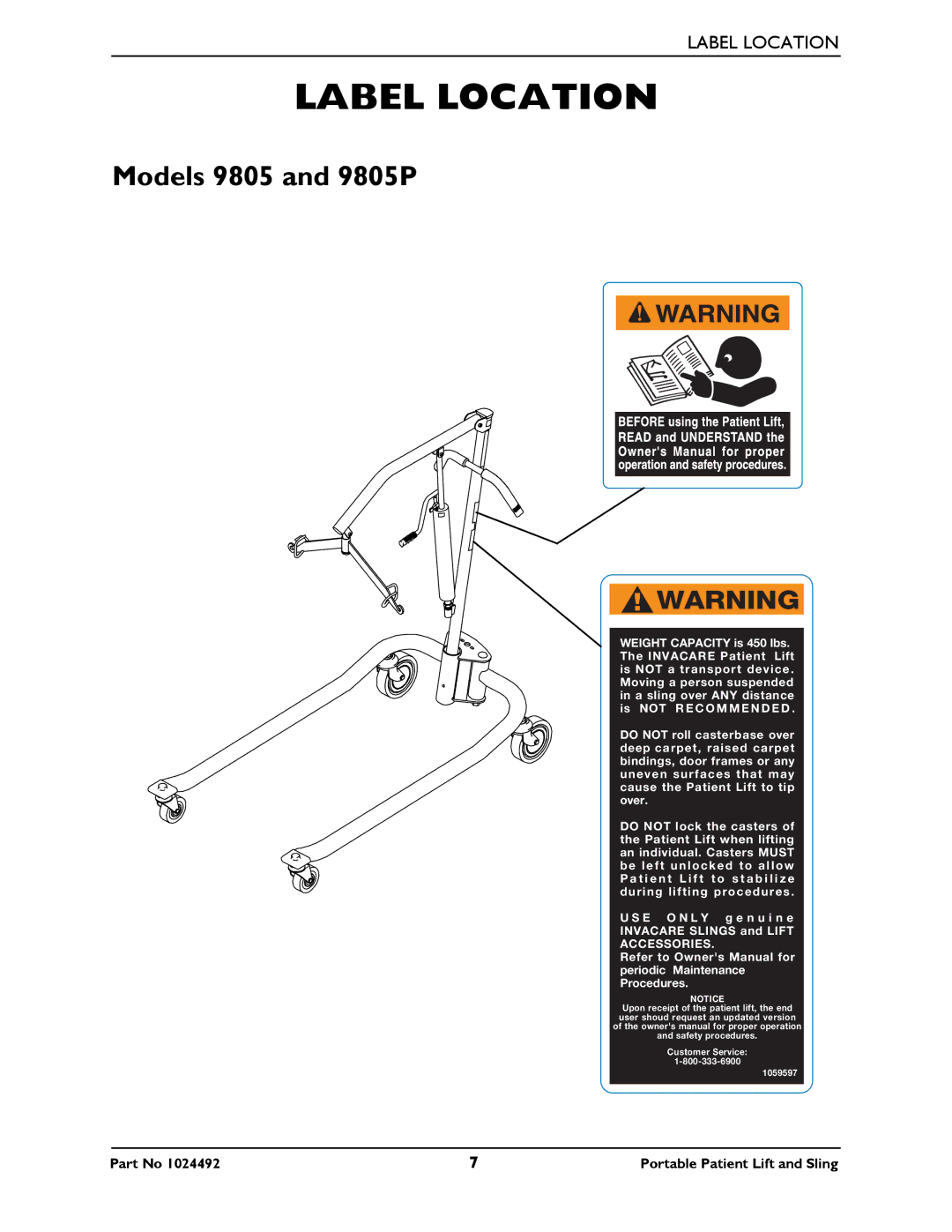 Invacare manual Label Location, Models 9805 and 9805P 