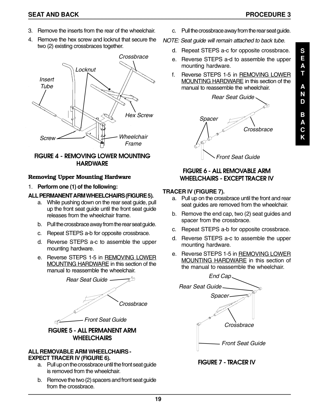 Invacare 9758, 9859 manual Seat and Back, Removing Upper Mounting Hardware 