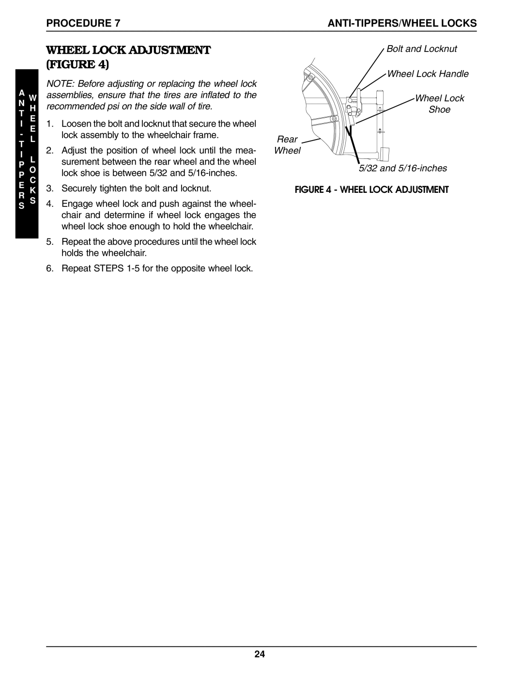 Invacare 9859, 9758 manual Wheel Lock Adjustment Figure 