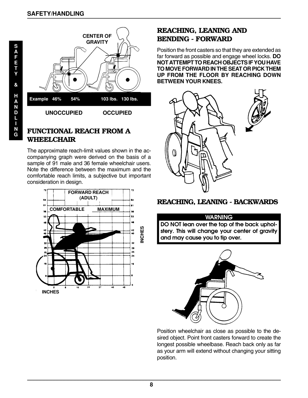 Invacare 9859, 9758 REACHING, Leaning Bending Forward, Functional Reach from a Wheelchair, REACHING, Leaning Backwards 