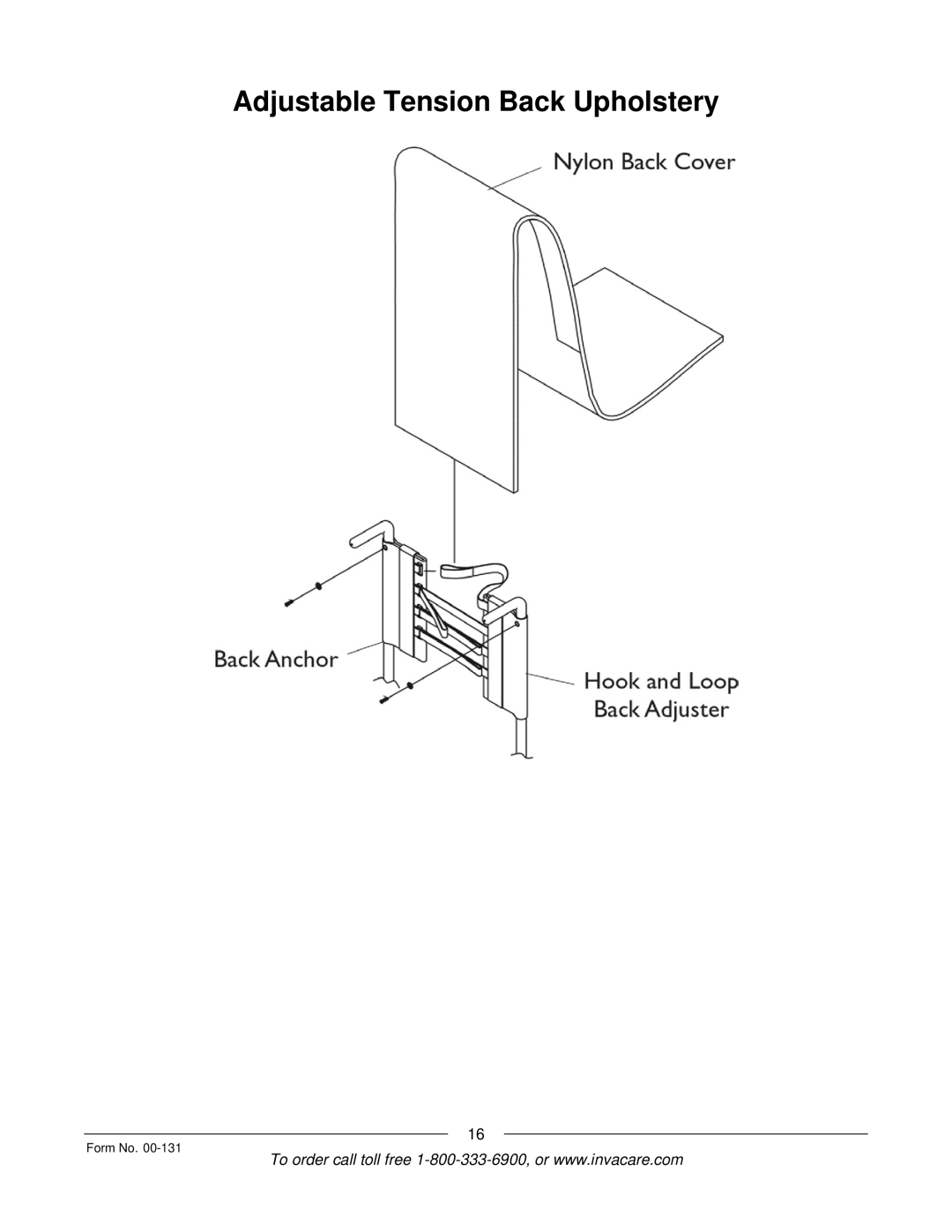 Invacare A-6 manual Adjustable Tension Back Upholstery 