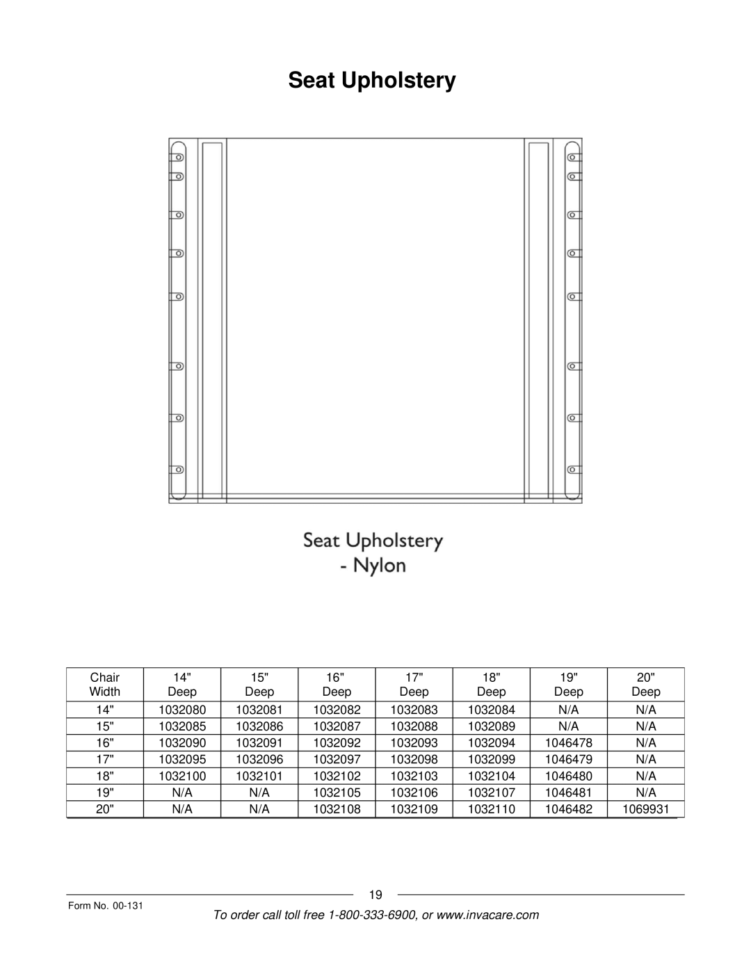 Invacare A-6 manual Seat Upholstery 