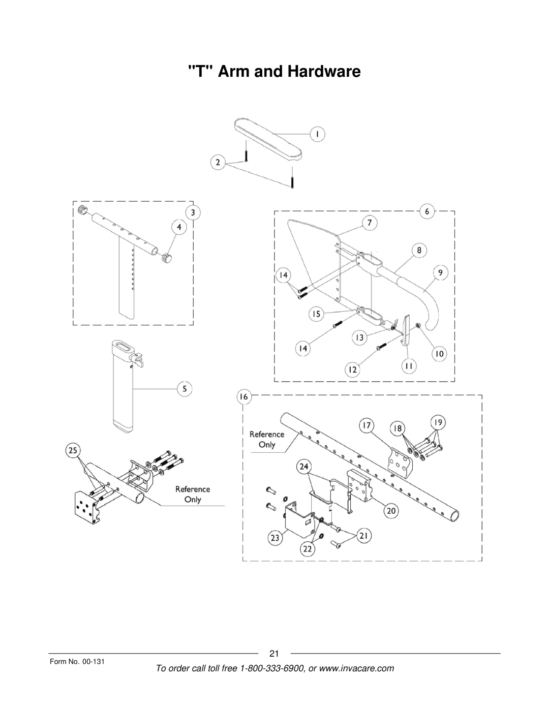 Invacare A-6 manual Arm and Hardware 