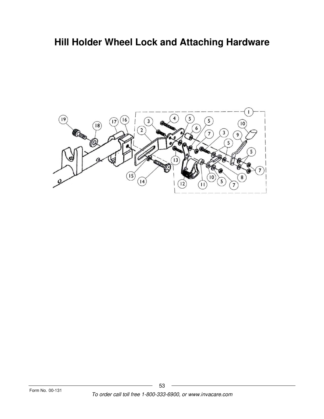 Invacare A-6 manual Hill Holder Wheel Lock and Attaching Hardware 