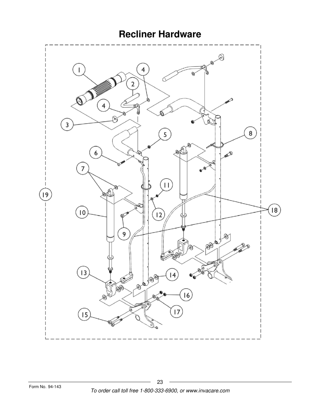 Invacare A-TTM manual Recliner Hardware 