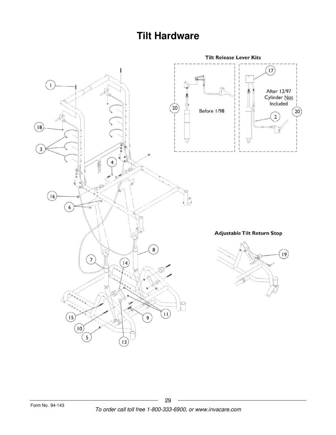 Invacare A-TTM manual Tilt Hardware 