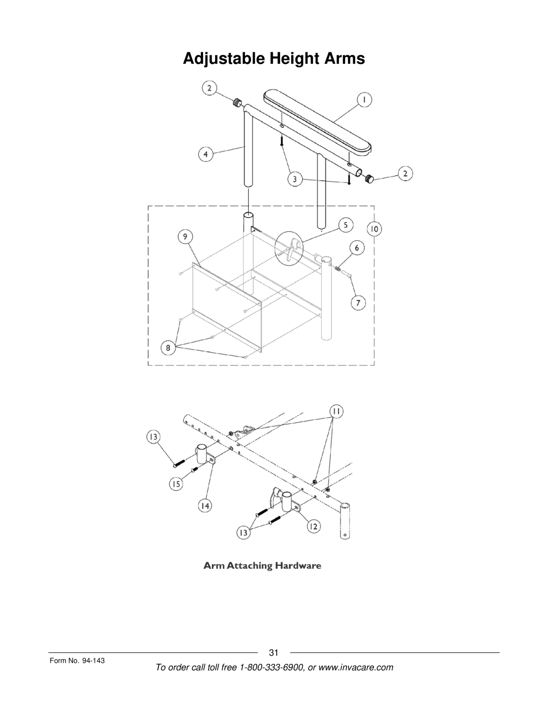 Invacare A-TTM manual Adjustable Height Arms 