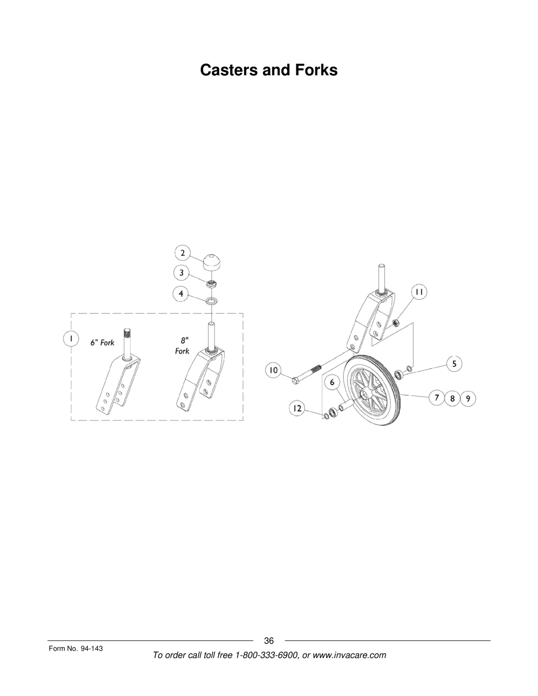 Invacare A-TTM manual Casters and Forks 