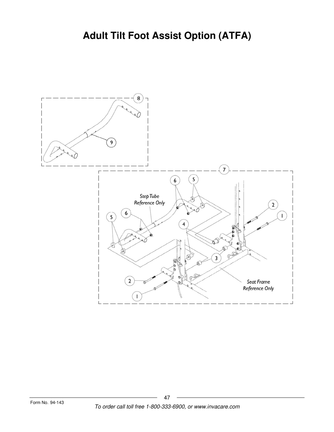 Invacare A-TTM manual Adult Tilt Foot Assist Option Atfa 