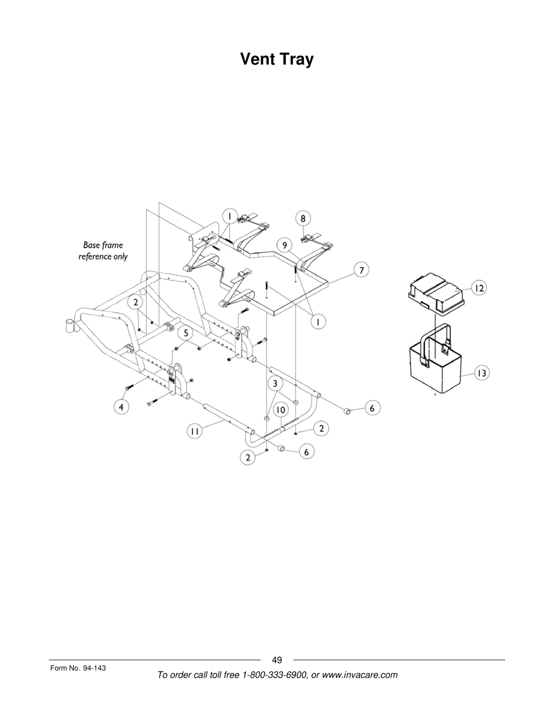 Invacare A-TTM manual Vent Tray 