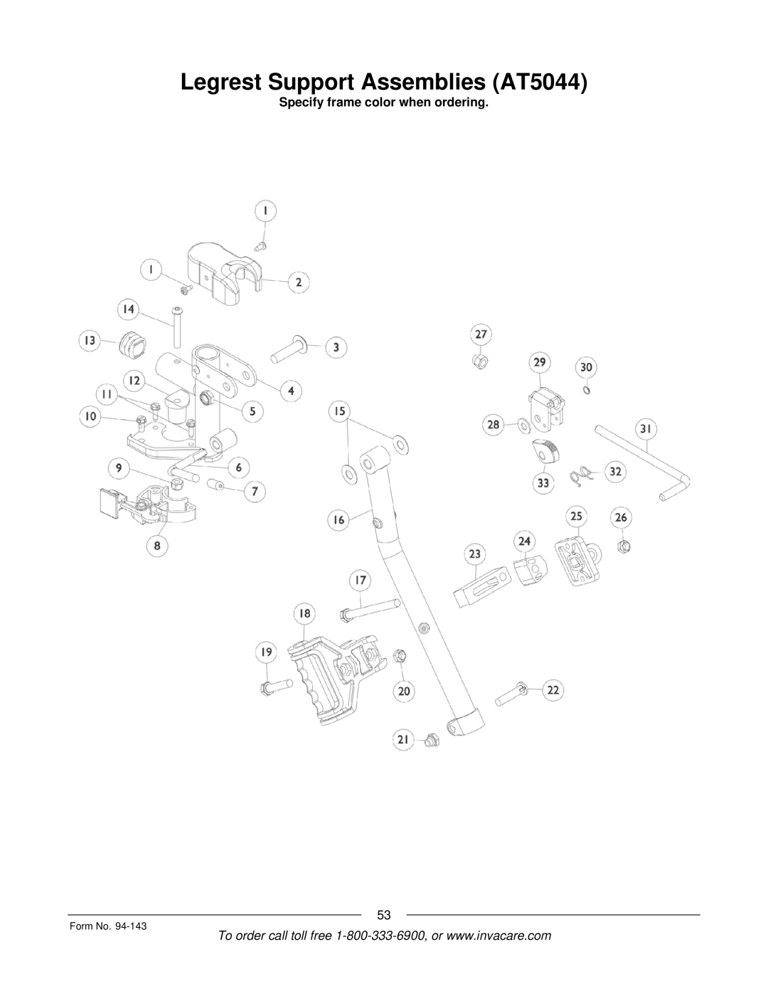 Invacare A-TTM manual Legrest Support Assemblies AT5044 