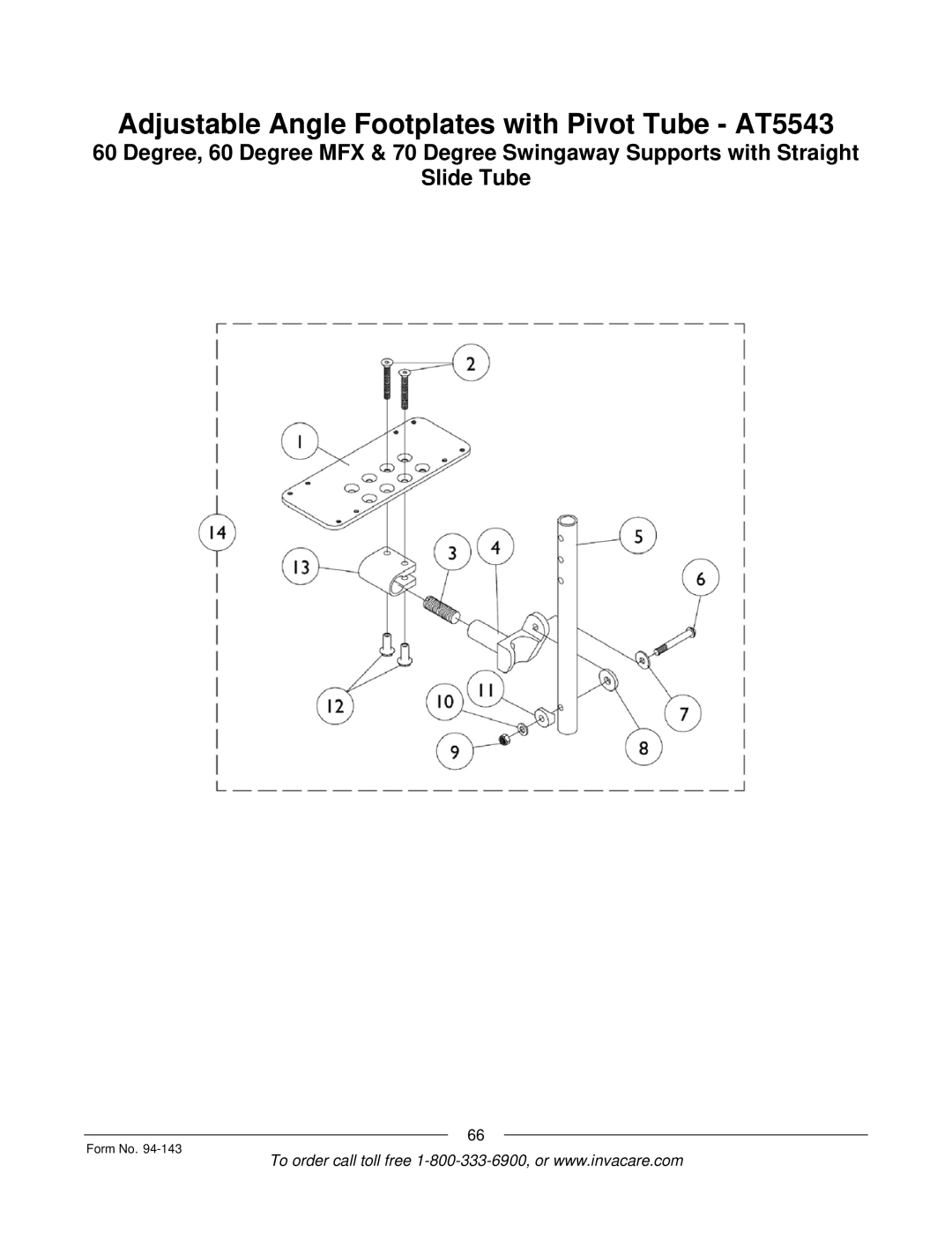 Invacare A-TTM manual Adjustable Angle Footplates with Pivot Tube AT5543 