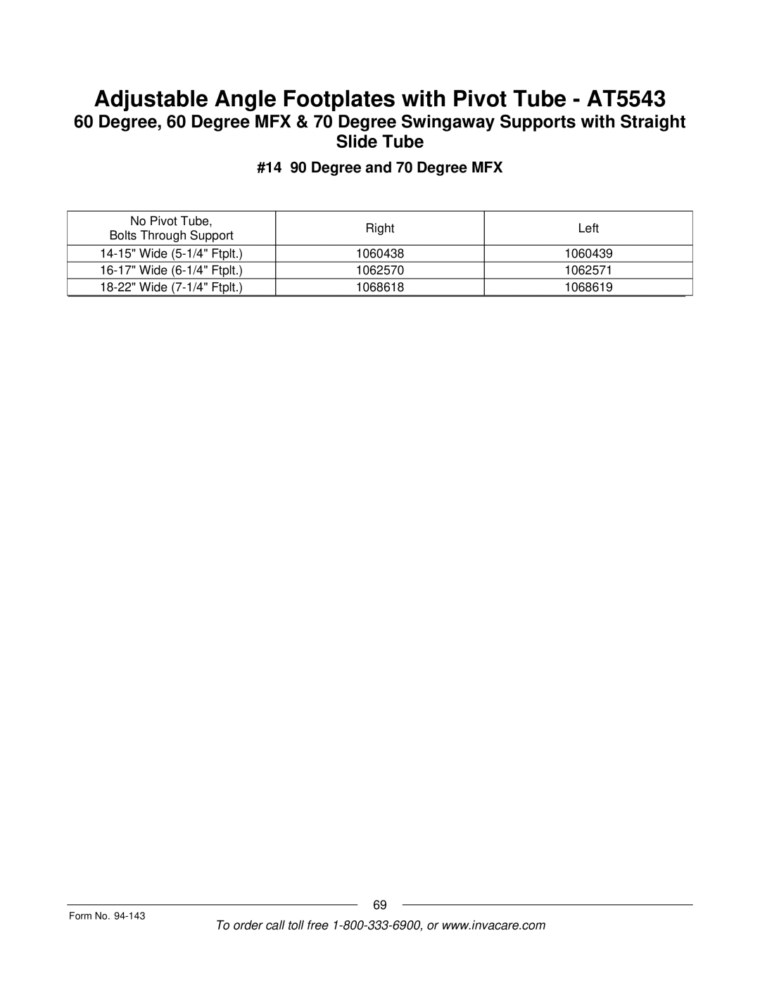 Invacare A-TTM manual #14 90 Degree and 70 Degree MFX 