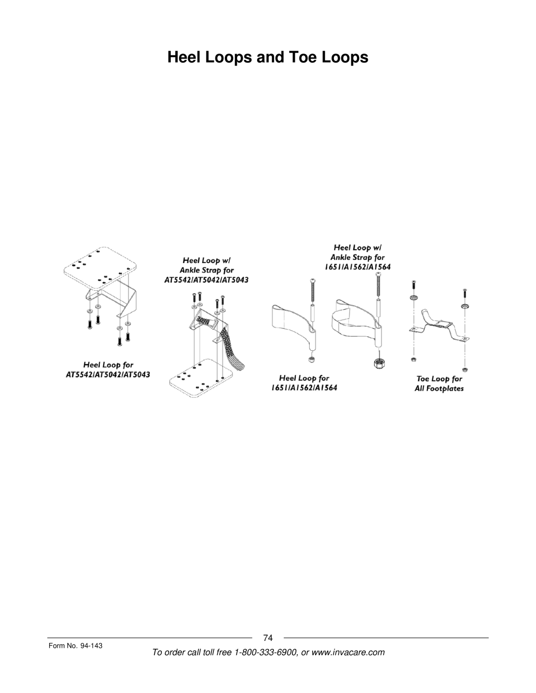 Invacare A-TTM manual Heel Loops and Toe Loops 