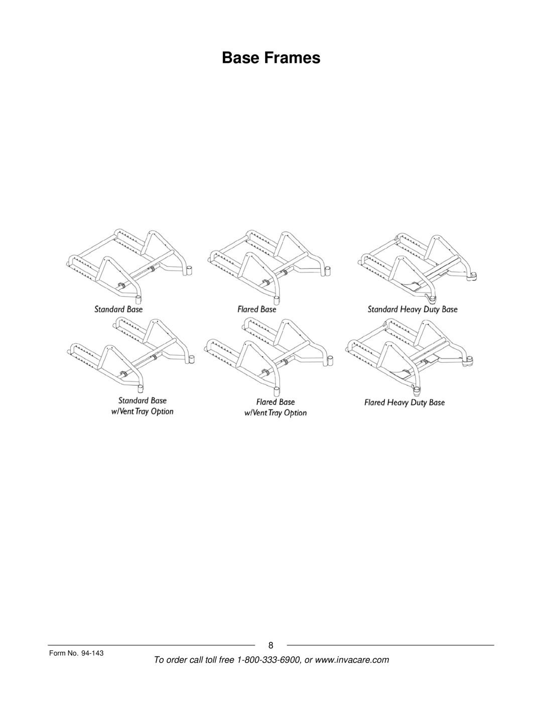 Invacare A-TTM manual Base Frames 