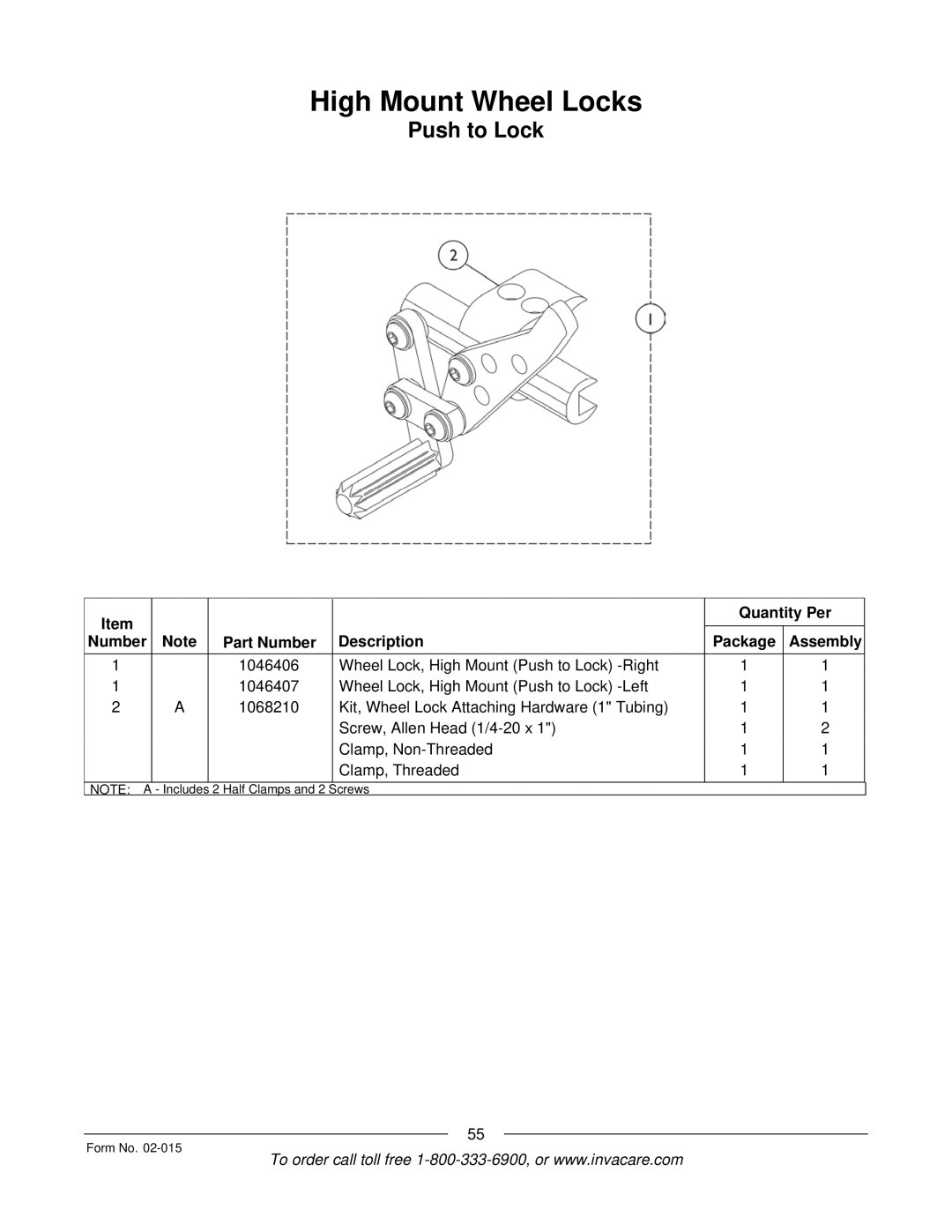 Invacare A4 Titanium manual High Mount Wheel Locks, Push to Lock 