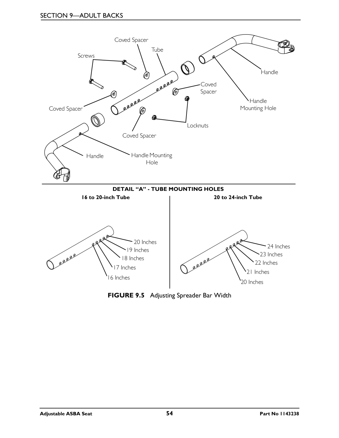 Invacare Adjustable ASBA Seat service manual Adjusting Spreader Bar Width 