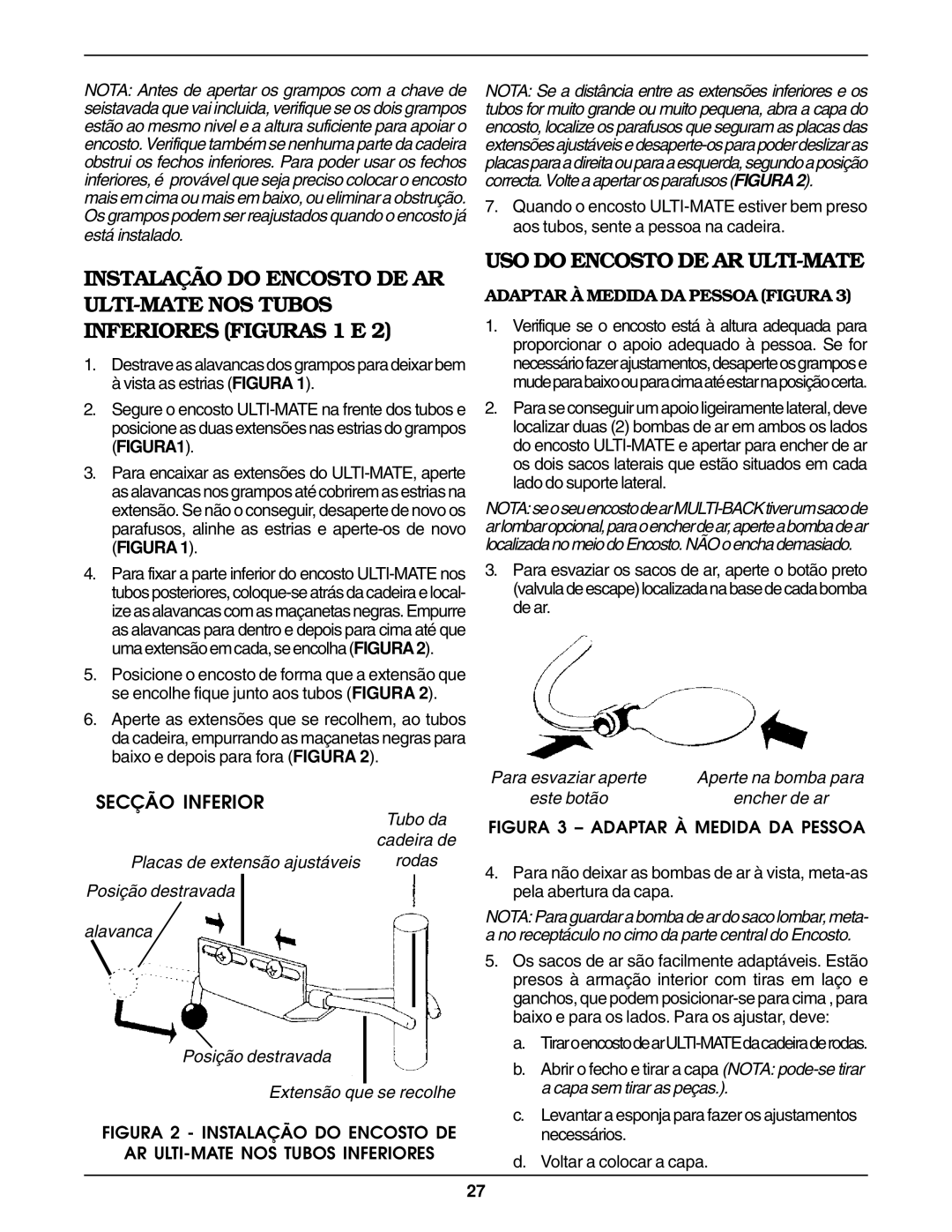 Invacare Air Back USO do Encosto DE AR ULTI-MATE, Secção Inferior, Adaptar À Medida DA Pessoa Figura 