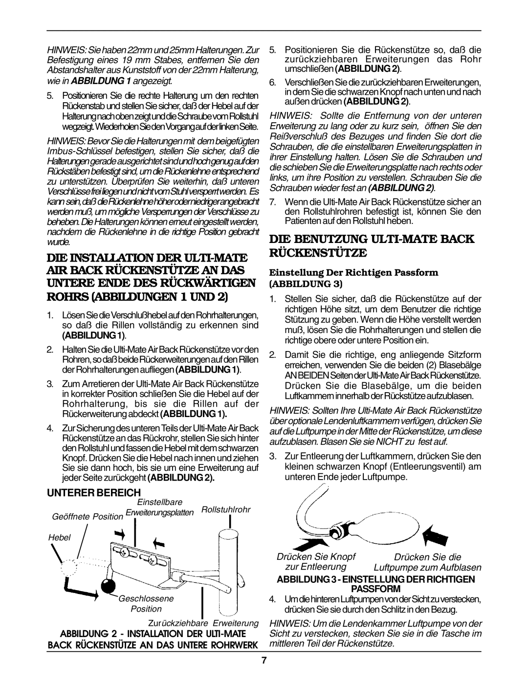 Invacare Air Back DIE Benutzung ULTI-MATE Back Rückenstütze, Einstellung Der Richtigen Passform Abbildung, Drücken Sie die 