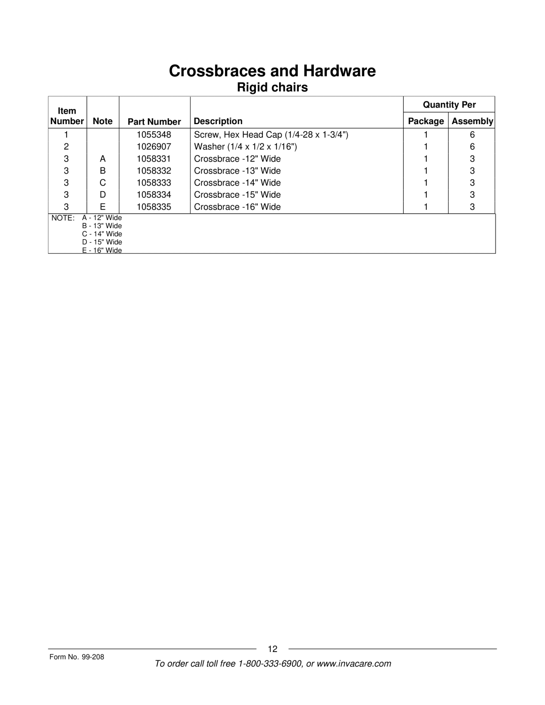 Invacare Allegro manual Wide Form No 