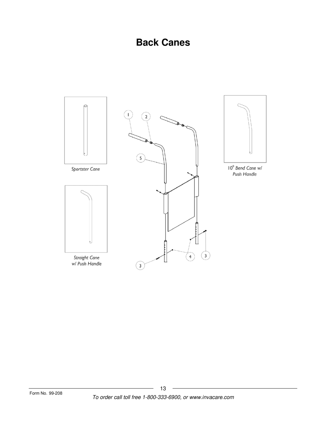 Invacare Allegro manual Back Canes 