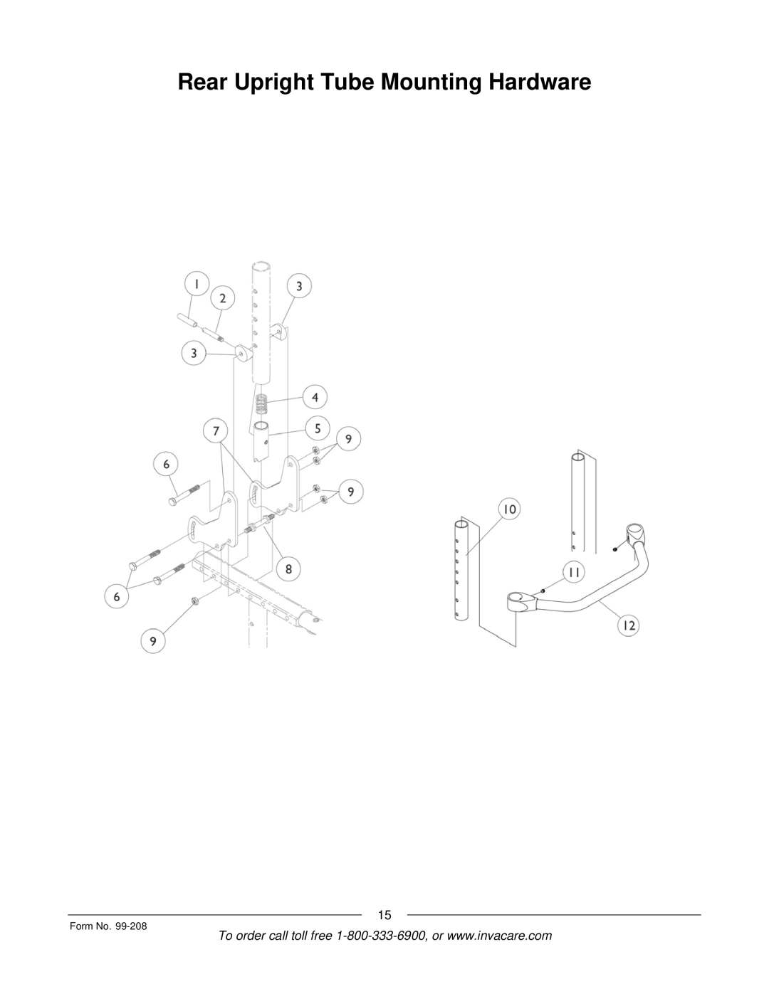 Invacare Allegro manual Rear Upright Tube Mounting Hardware 