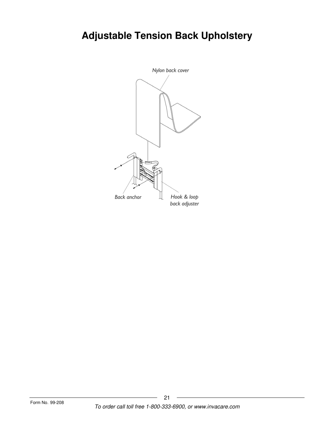 Invacare Allegro manual Adjustable Tension Back Upholstery 