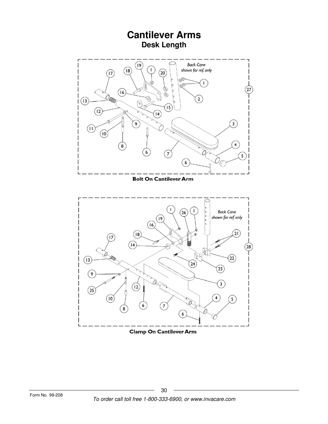 Invacare Allegro manual Cantilever Arms 