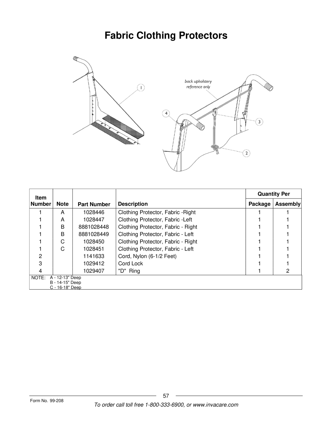 Invacare Allegro manual Fabric Clothing Protectors 